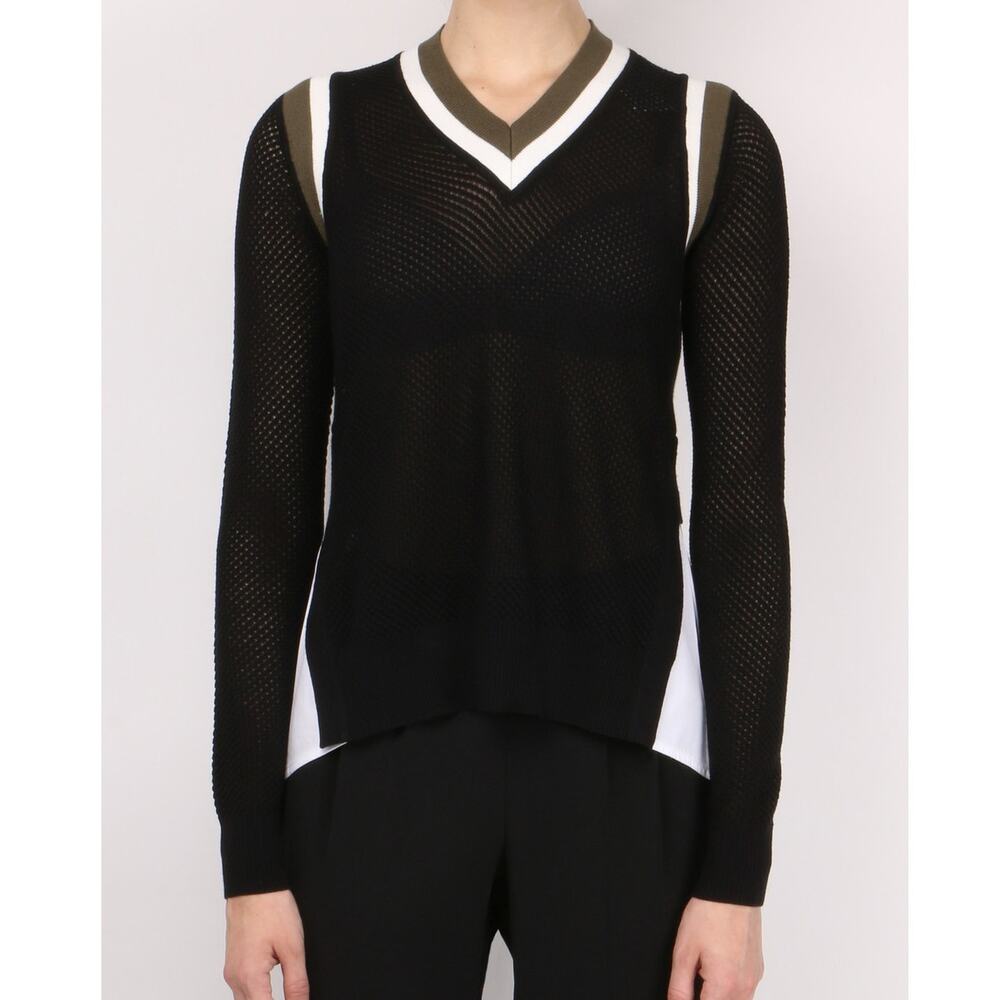 Veronica Beard Studio Mix Media Mesh Sweater Blouse Black Green Women's Small